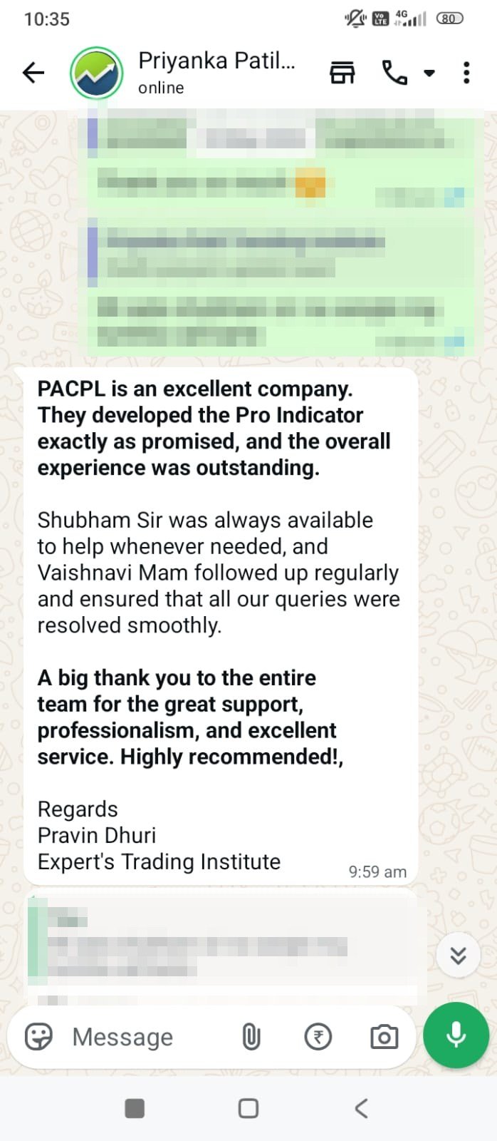 Pravin Dhuri review on WhatsApp